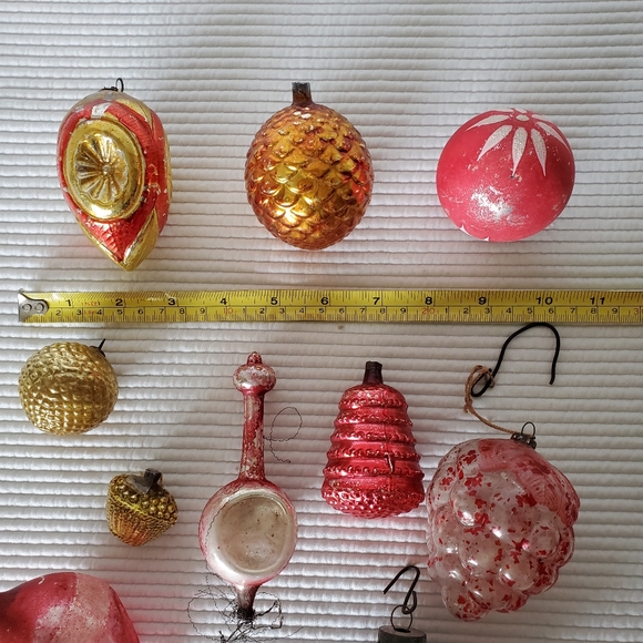 10 Mercury Hand Blown Glass  Christmas Ornaments Vintage Very Old Patina - Picture 7 of 15